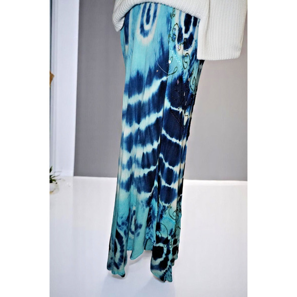 Pink Apple Blue Tie-Dye Boho Skirt – Size L – Embroidered & Sequin Detail Festiv - Picture 7 of 14